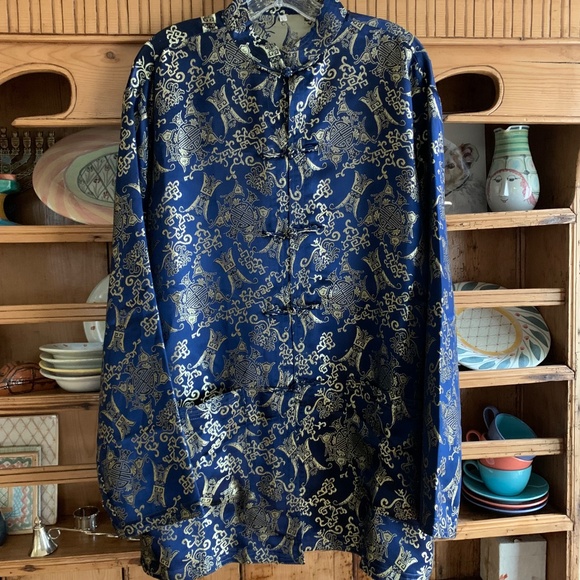 Elegant Blue and Gold Men Changshan - Picture 2 of 4